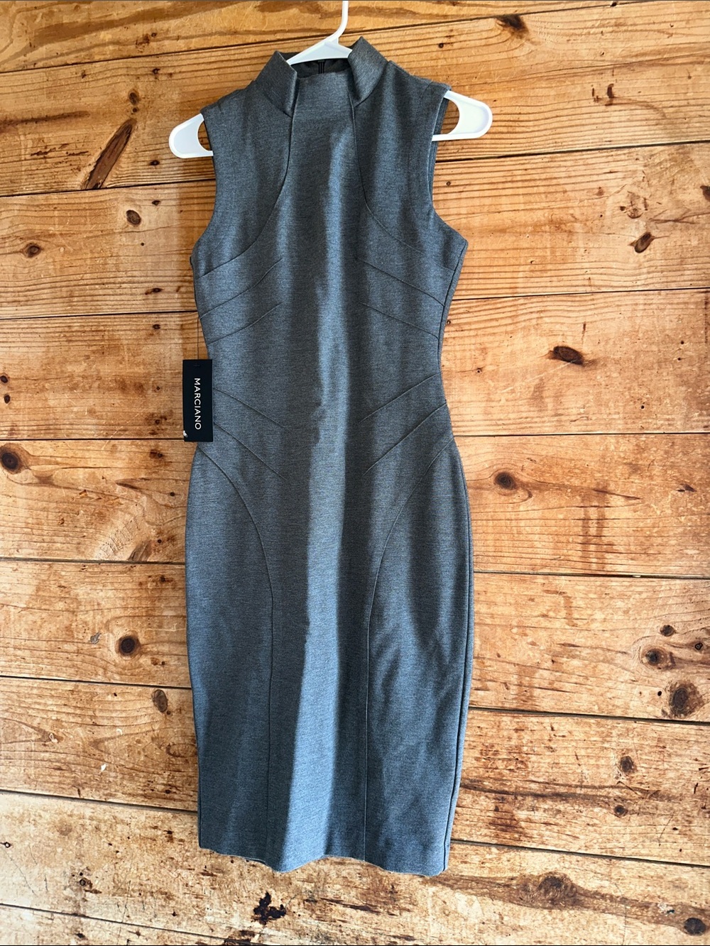 Marciano Annalicia Sleeveless High-Neck Sheath Dress in Heather Gray